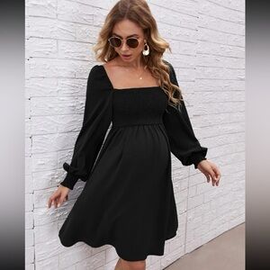 2/$30 Maternity square neck smocked botice lantern sleeve dress black medium